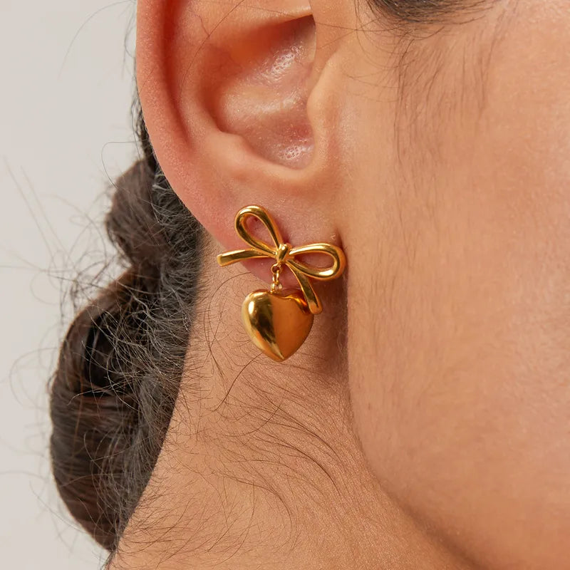 Heart & Bow Knot Drop Earrings