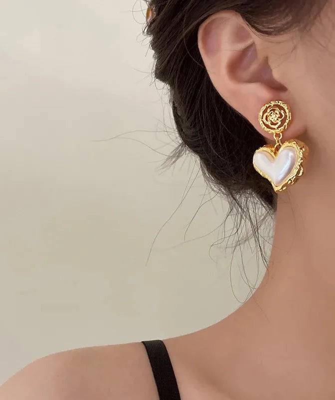 Vintage Heart &amp; Pearl Drop Earrings